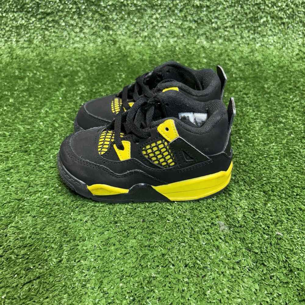 Jordan 4 Retro TD Shoes Toddlers Size 7C Thunder Yellow BQ7670-017 Kids Sneakers